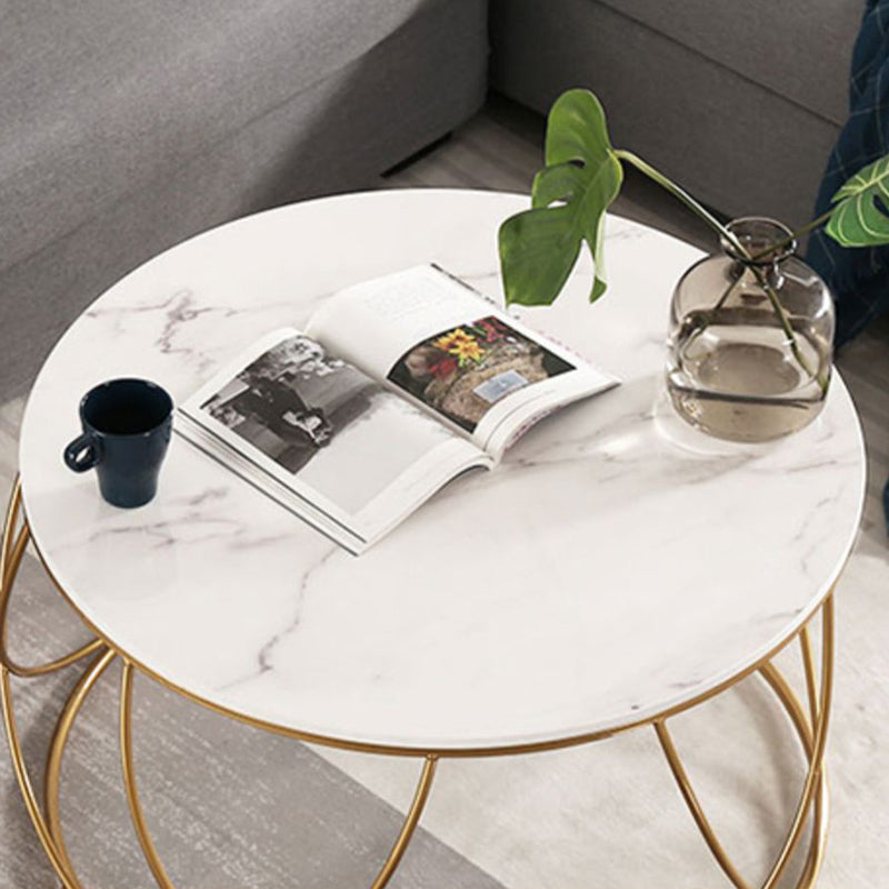 Frame Glam Cocktail Table Stone Round Nesting Coffee Table Set Clearhalo 'Coffee & Accent Tables' 'Coffee Tables' 'coffee_tables' 'furn' 'furn_coffee_tables' 'Furniture' 'Living Room Furniture' 7398707