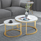 Frame Glam Cocktail Table Stone Round Nesting Coffee Table Set 31.5"L x 31.5"W x 18"H + 24"L x 24"W x 18"H Gloss White Gold Clearhalo 'Coffee & Accent Tables' 'Coffee Tables' 'coffee_tables' 'furn' 'furn_coffee_tables' 'Furniture' 'Living Room Furniture' 7398709