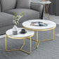 Frame Glam Cocktail Table Stone Round Nesting Coffee Table Set 31.5"L x 31.5"W x 18"H + 24"L x 24"W x 18"H White Gold Clearhalo 'Coffee & Accent Tables' 'Coffee Tables' 'coffee_tables' 'furn' 'furn_coffee_tables' 'Furniture' 'Living Room Furniture' 7398712