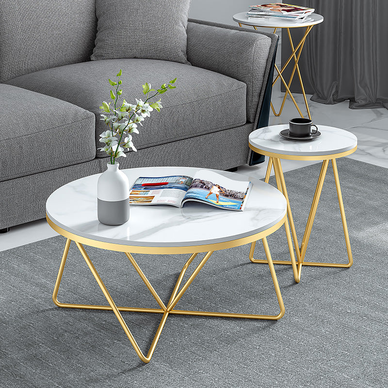 Frame Glam Cocktail Table Stone Round Nesting Coffee Table Set 31.5"L x 31.5"W x 18"H + 24"L x 24"W x 18"H Marble Gold Clearhalo 'Coffee & Accent Tables' 'Coffee Tables' 'coffee_tables' 'furn' 'furn_coffee_tables' 'Furniture' 'Living Room Furniture' 7398714
