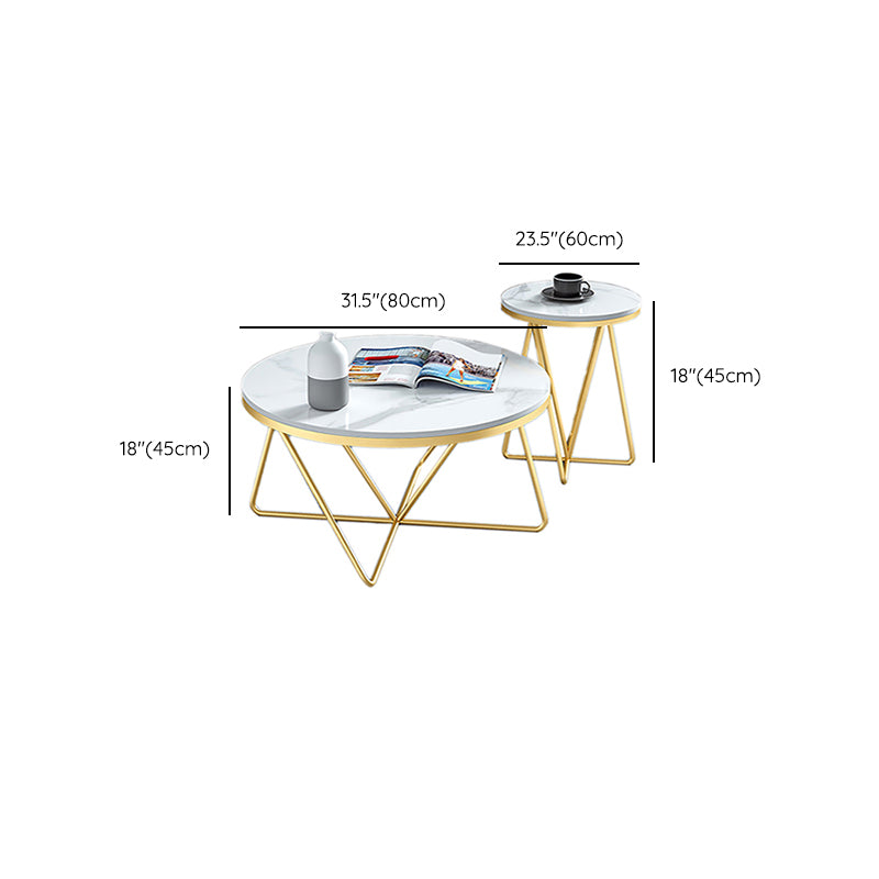 Frame Glam Cocktail Table Stone Round Nesting Coffee Table Set Clearhalo 'Coffee & Accent Tables' 'Coffee Tables' 'coffee_tables' 'furn' 'furn_coffee_tables' 'Furniture' 'Living Room Furniture' 7398729