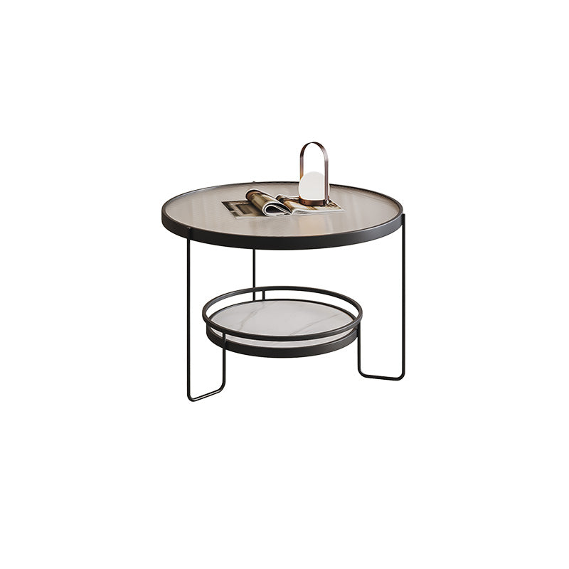 Minimalism Glass Top Coffee Table Round Metal Frame Cocktail Table Black Clear Clearhalo 'Coffee & Accent Tables' 'Coffee Tables' 'coffee_tables' 'furn' 'furn_coffee_tables' 'Furniture' 'Living Room Furniture' 7398764