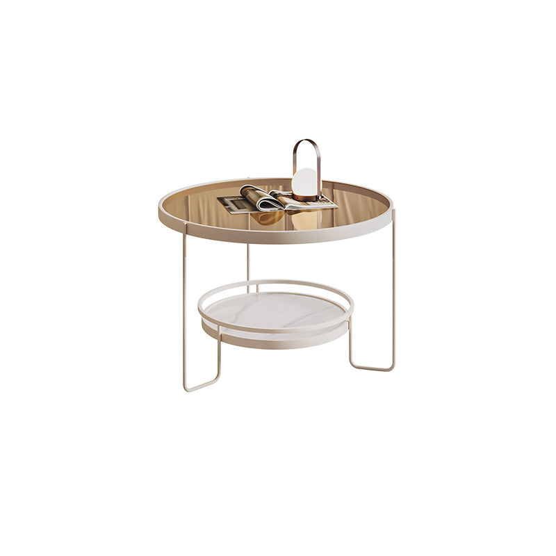 Minimalism Glass Top Coffee Table Round Metal Frame Cocktail Table White Brown Clearhalo 'Coffee & Accent Tables' 'Coffee Tables' 'coffee_tables' 'furn' 'furn_coffee_tables' 'Furniture' 'Living Room Furniture' 7398766