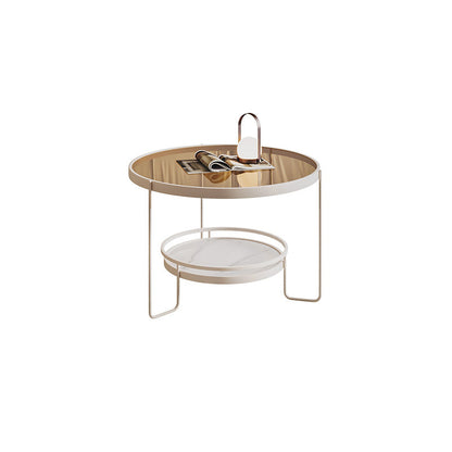 Minimalism Glass Top Coffee Table Round Metal Frame Cocktail Table White Brown Clearhalo 'Coffee & Accent Tables' 'Coffee Tables' 'coffee_tables' 'furn' 'furn_coffee_tables' 'Furniture' 'Living Room Furniture' 7398766