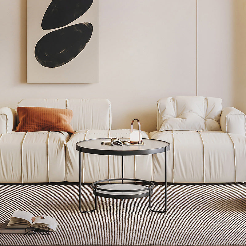 Minimalism Glass Top Coffee Table Round Metal Frame Cocktail Table Clearhalo 'Coffee & Accent Tables' 'Coffee Tables' 'coffee_tables' 'furn' 'furn_coffee_tables' 'Furniture' 'Living Room Furniture' 7398767