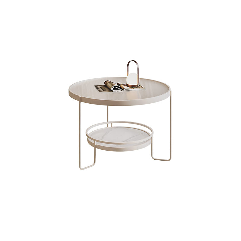 Minimalism Glass Top Coffee Table Round Metal Frame Cocktail Table White Clear Clearhalo 'Coffee & Accent Tables' 'Coffee Tables' 'coffee_tables' 'furn' 'furn_coffee_tables' 'Furniture' 'Living Room Furniture' 7398768