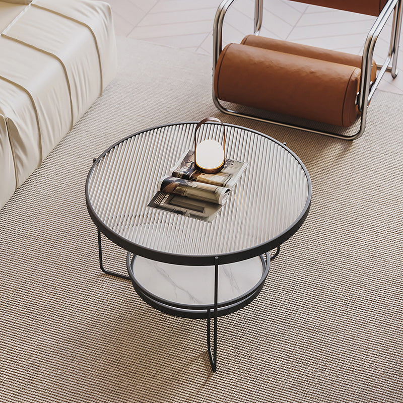 Minimalism Glass Top Coffee Table Round Metal Frame Cocktail Table Clearhalo 'Coffee & Accent Tables' 'Coffee Tables' 'coffee_tables' 'furn' 'furn_coffee_tables' 'Furniture' 'Living Room Furniture' 7398769