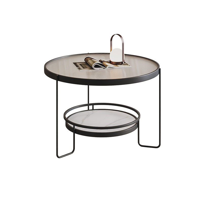 Minimalism Glass Top Coffee Table Round Metal Frame Cocktail Table Clearhalo 'Coffee & Accent Tables' 'Coffee Tables' 'coffee_tables' 'furn' 'furn_coffee_tables' 'Furniture' 'Living Room Furniture' 7398770