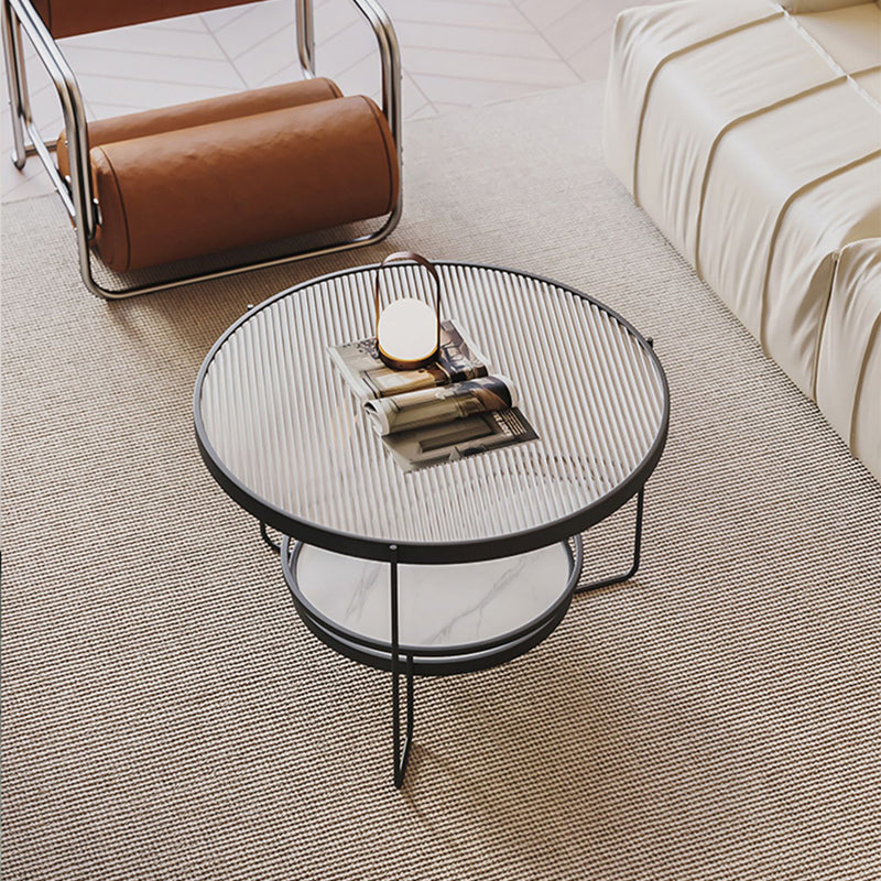 Minimalism Glass Top Coffee Table Round Metal Frame Cocktail Table Clearhalo 'Coffee & Accent Tables' 'Coffee Tables' 'coffee_tables' 'furn' 'furn_coffee_tables' 'Furniture' 'Living Room Furniture' 7398773