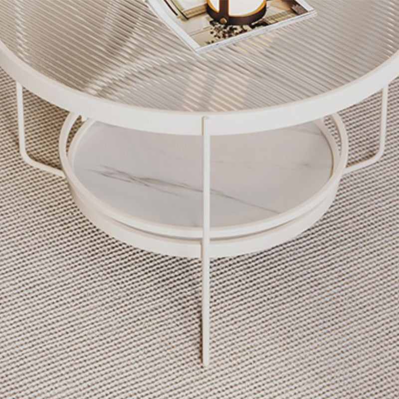 Minimalism Glass Top Coffee Table Round Metal Frame Cocktail Table Clearhalo 'Coffee & Accent Tables' 'Coffee Tables' 'coffee_tables' 'furn' 'furn_coffee_tables' 'Furniture' 'Living Room Furniture' 7398774