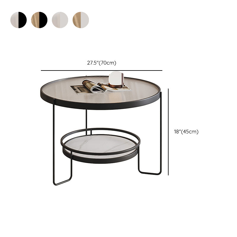 Minimalism Glass Top Coffee Table Round Metal Frame Cocktail Table Clearhalo 'Coffee & Accent Tables' 'Coffee Tables' 'coffee_tables' 'furn' 'furn_coffee_tables' 'Furniture' 'Living Room Furniture' 7398776