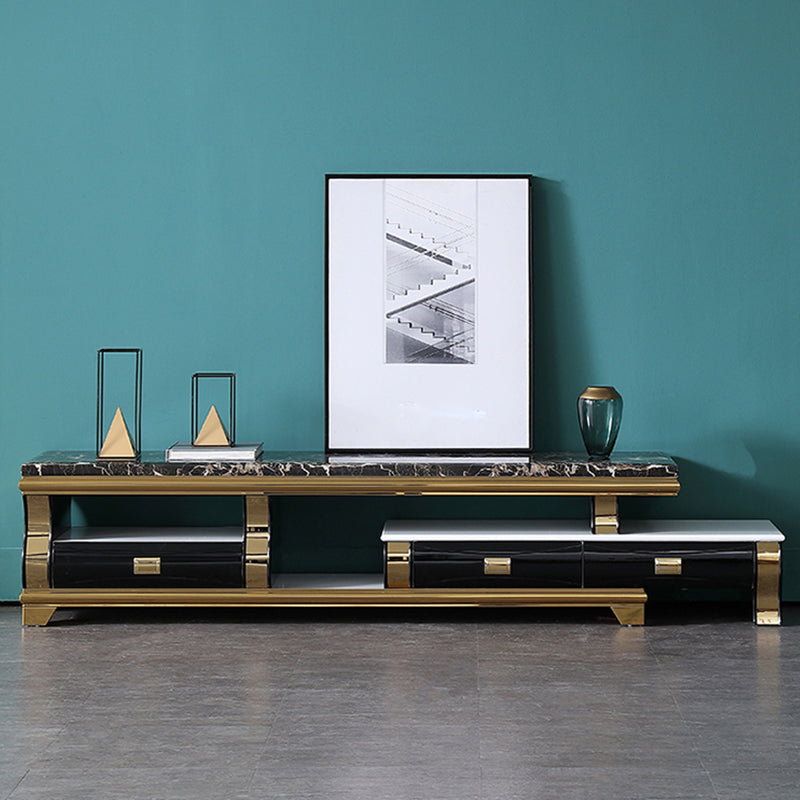 Glam TV Media Stand Open Storage Stand Console with 3 Drawers 71"L x 16"W x 18"H Clearhalo 'furn' 'furn_tv_stands_entertainment_centers' 'Furniture' 'Living Room Furniture' 'TV Stands & Entertainment Centers' 'TV Stands & Media Storage Furniture' 'tv_stands_entertainment_centers' 7399599