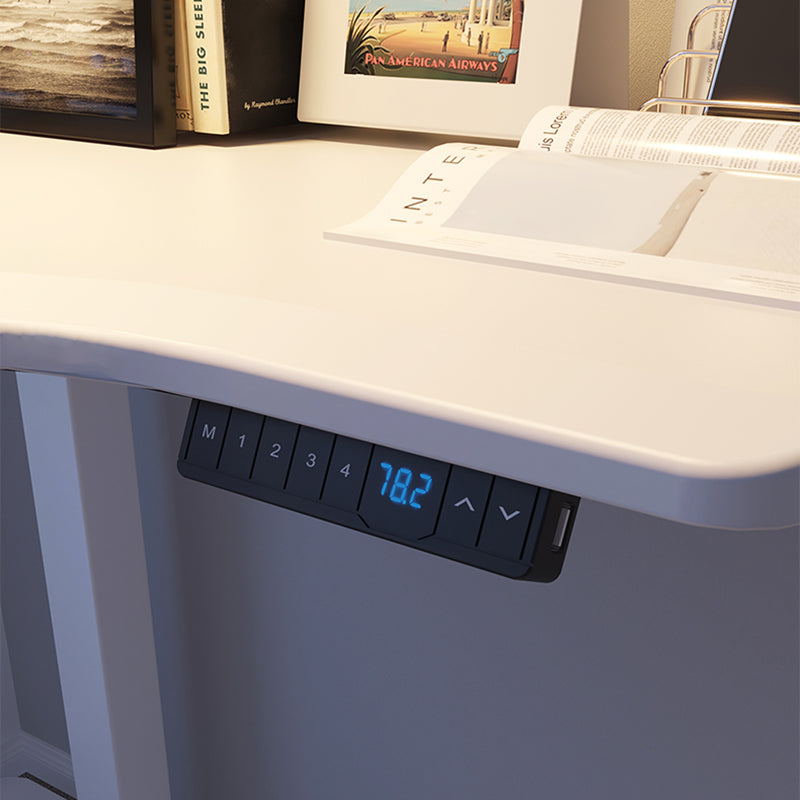 Bureau d'ordinateur de réglage de la hauteur électrique en L Bureau de base en acier en forme d'acier en L