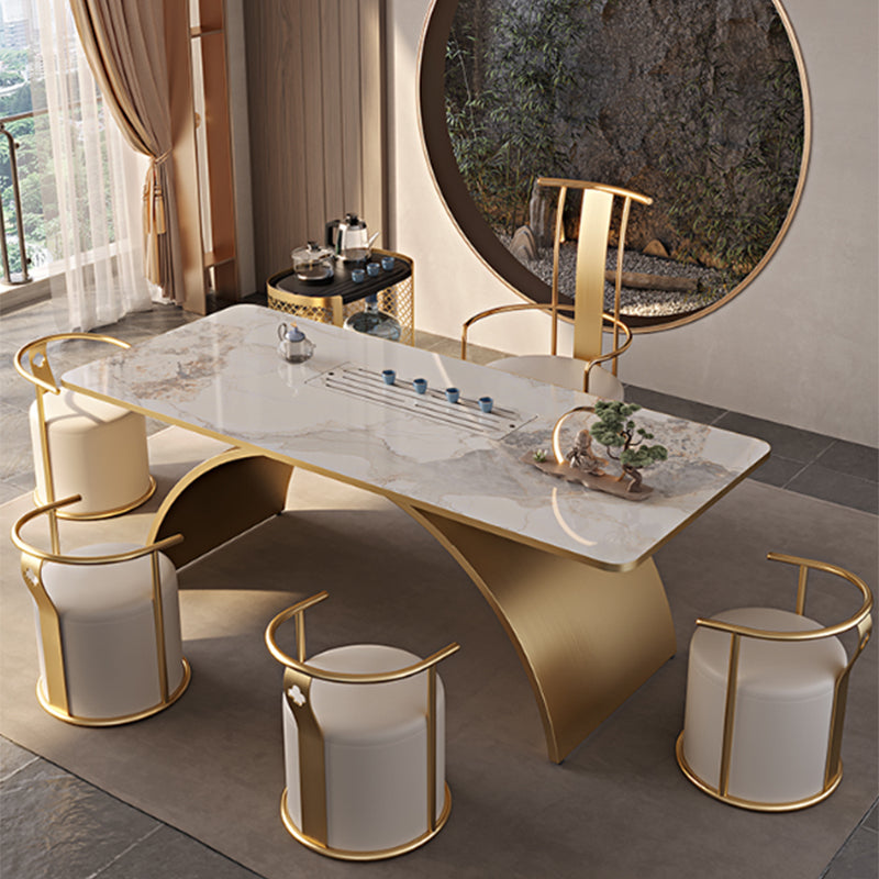 Light Luxury Home Writing Table Rectangular Stainless Steel Legs Office Desk 78.7"L x 27.6"W x 29.5"H Clearhalo 'furn' 'furn_office_desk' 'Furniture' 'Office Desks' 'Office Furniture' 'office_desk' 7399768