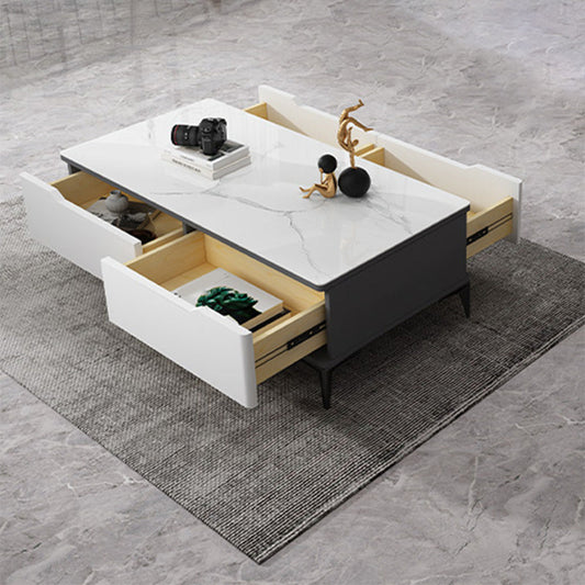 4 Legs Cocktail Table Rectangle Stone Single Coffee Table with Drawer Clearhalo 'Coffee & Accent Tables' 'Coffee Tables' 'coffee_tables' 'furn' 'furn_coffee_tables' 'Furniture' 'Living Room Furniture' 7400359