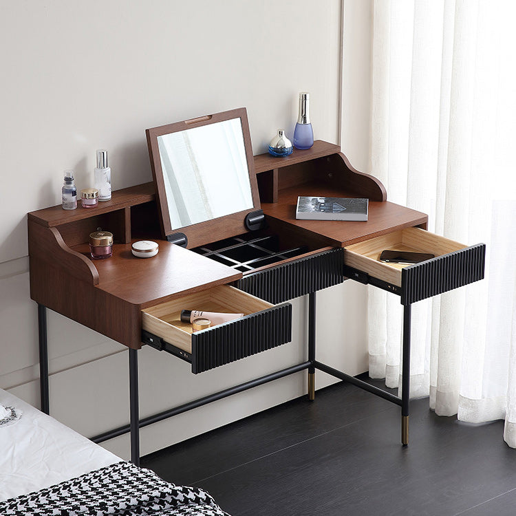 Contemporary Flip Single Wood Vanity with Padded Stool Lighted Mirror Vanity Desk Clearhalo 'Bedroom Furniture' 'furn' 'furn_makeup_vanities' 'Furniture' 'Makeup Vanities' 'makeup_vanities' 7400831