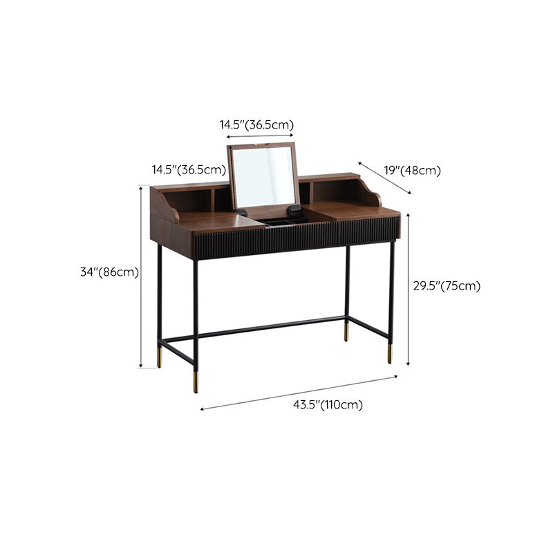 Contemporary Flip Single Wood Vanity with Padded Stool Lighted Mirror Vanity Desk Clearhalo 'Bedroom Furniture' 'furn' 'furn_makeup_vanities' 'Furniture' 'Makeup Vanities' 'makeup_vanities' 7400839