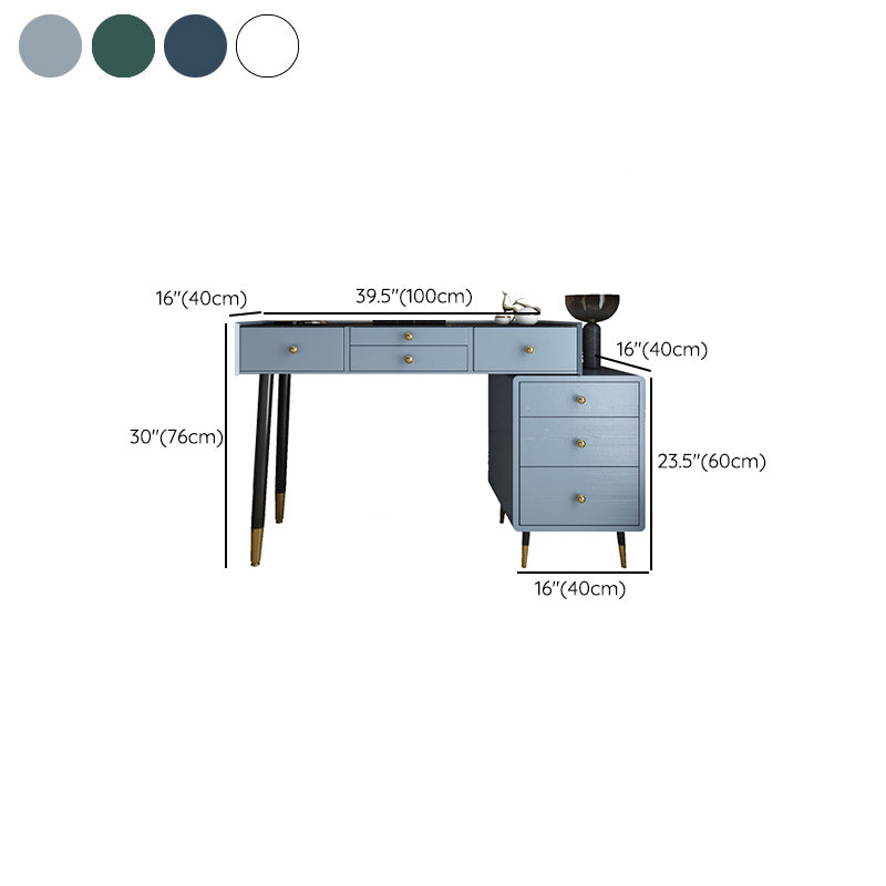 ベッドルーム用の鏡とスツールのあるモダンなソリッドウッドバニティドレッシングテーブル