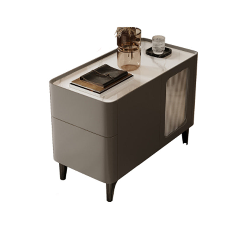 Tray Top Rectangular Side Table with 2 Drawers and a Cabinet Grey Casters Not Included 1 Clearhalo 'Coffee & Accent Tables' 'End & Side Tables' 'end_side_tables' 'furn' 'furn_end_side_tables' 'Furniture' 'Living Room Furniture' 7401247