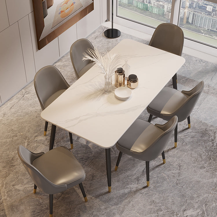 Industrial Kitchen Dinner Table Rectangle Stone 4 Legs Dining Table White Without Chairs Clearhalo 'Dining Tables & Seating' 'Dining Tables' 'dining_table' 'furn' 'furn_dining_table' 'Furniture' 'Kitchen & Dining Furniture' 7401771