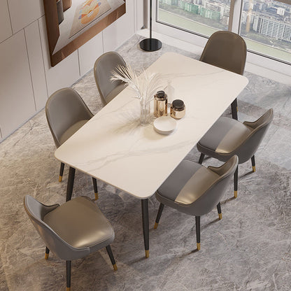 Industrial Kitchen Dinner Table Rectangle Stone 4 Legs Dining Table White Without Chairs Clearhalo 'Dining Tables & Seating' 'Dining Tables' 'dining_table' 'furn' 'furn_dining_table' 'Furniture' 'Kitchen & Dining Furniture' 7401771