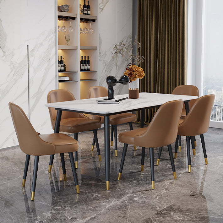 Industrial Kitchen Dinner Table Rectangle Stone 4 Legs Dining Table Clearhalo 'Dining Tables & Seating' 'Dining Tables' 'dining_table' 'furn' 'furn_dining_table' 'Furniture' 'Kitchen & Dining Furniture' 7401780