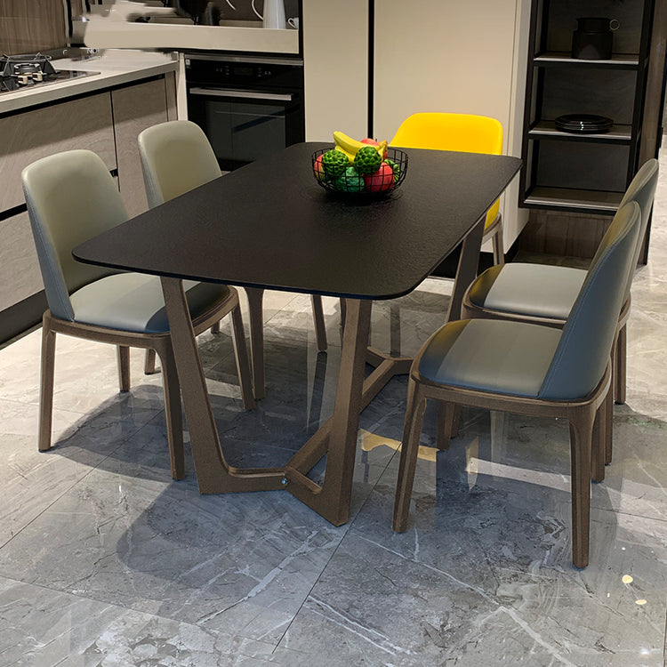 Industrial Kitchen Dinner Table Rectangle Trestle Dining Table Brown Without Chairs Clearhalo 'Dining Tables & Seating' 'Dining Tables' 'dining_table' 'furn' 'furn_dining_table' 'Furniture' 'Kitchen & Dining Furniture' 7401788