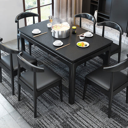 Contemporary Rectangle Dinner Table 4 Legs Kitchen Dining Table Black Without Chairs Clearhalo 'Dining Tables & Seating' 'Dining Tables' 'dining_table' 'furn' 'furn_dining_table' 'Furniture' 'Kitchen & Dining Furniture' 7401802