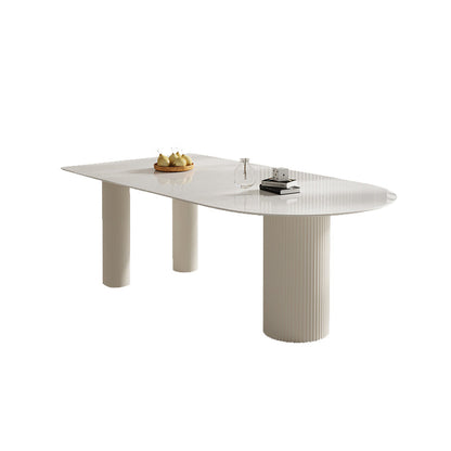 Eettafel met stenen blad in vrije vorm voor thuis, eigentijdse witte dinettetafel