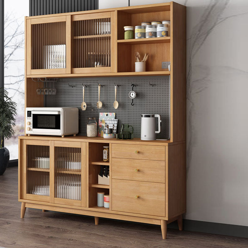 Modern Wood Sideboard Table Open Storage Cabinets Included for Living Room 63"L x 16"W x 79"H Natural Clearhalo 'buffet_sideboard' 'Buffets & Sideboards' 'furn' 'furn_buffet_sideboard' 'Furniture' 'Kitchen & Dining Furniture' 7402490