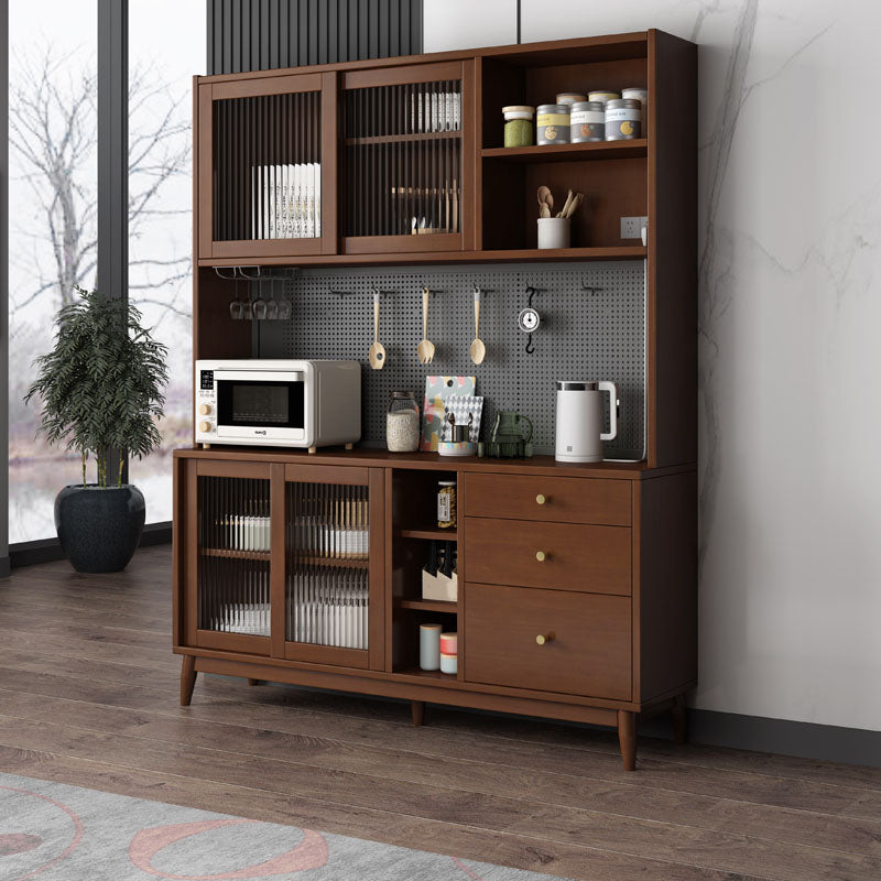 Modern Wood Sideboard Table Open Storage Cabinets Included for Living Room 63"L x 16"W x 79"H Walnut Clearhalo 'buffet_sideboard' 'Buffets & Sideboards' 'furn' 'furn_buffet_sideboard' 'Furniture' 'Kitchen & Dining Furniture' 7402495