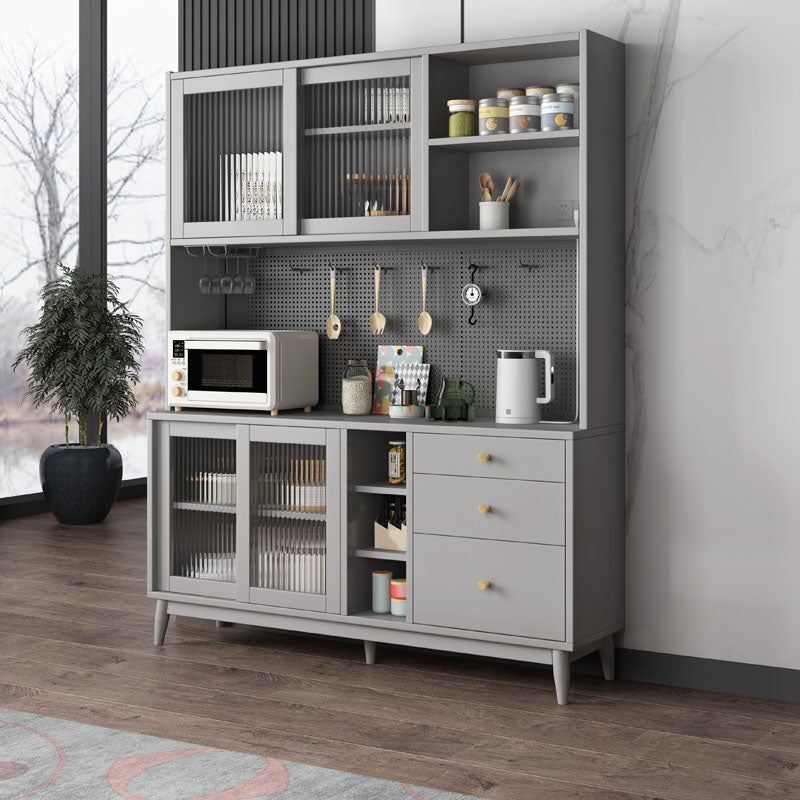 Modern Wood Sideboard Table Open Storage Cabinets Included for Living Room 63"L x 16"W x 79"H Grey Clearhalo 'buffet_sideboard' 'Buffets & Sideboards' 'furn' 'furn_buffet_sideboard' 'Furniture' 'Kitchen & Dining Furniture' 7402497