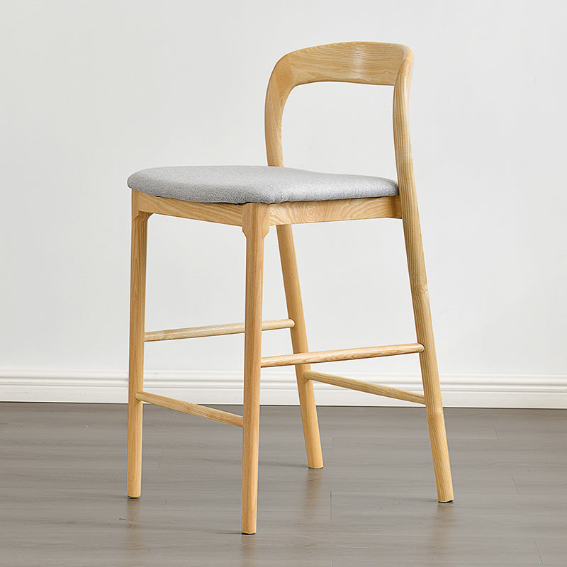 Indoor Solid Wood Bar Stool Upholstered Bar Stool with Footrest Wood + Gray 1 Piece Clearhalo 'Bar Furniture' 'Bar Stools' 'bar_stools' 'furn' 'furn_bar_stools' 'Furniture' 'Kitchen & Dining Furniture' 7403426
