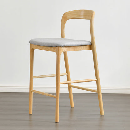 Indoor Solid Wood Bar Stool Upholstered Bar Stool with Footrest Wood + Gray 1 Piece Clearhalo 'Bar Furniture' 'Bar Stools' 'bar_stools' 'furn' 'furn_bar_stools' 'Furniture' 'Kitchen & Dining Furniture' 7403426
