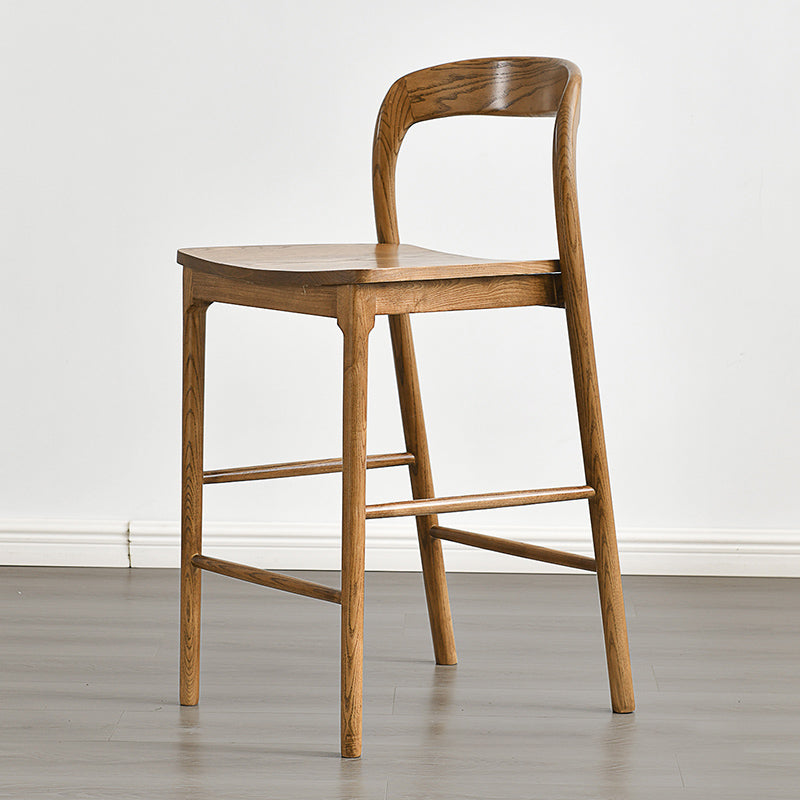 Indoor Solid Wood Bar Stool Upholstered Bar Stool with Footrest Nut-Brown 1 Piece Clearhalo 'Bar Furniture' 'Bar Stools' 'bar_stools' 'furn' 'furn_bar_stools' 'Furniture' 'Kitchen & Dining Furniture' 7403441