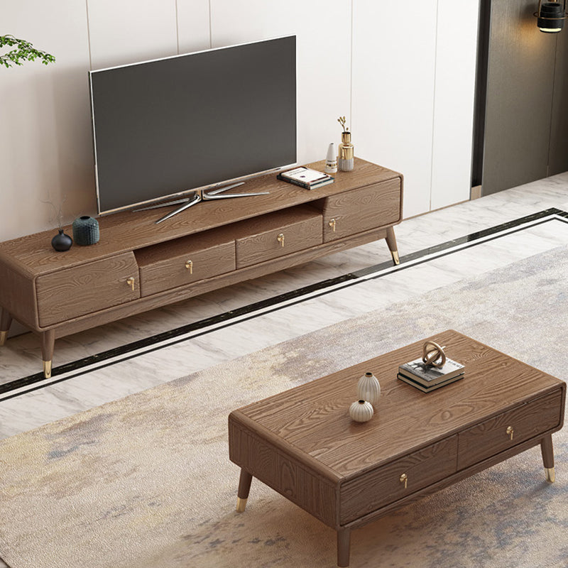 Solid Wood TV Media Console Scandinavian Stand Console with Drawers Clearhalo 'furn' 'furn_tv_stands_entertainment_centers' 'Furniture' 'Living Room Furniture' 'TV Stands & Entertainment Centers' 'TV Stands & Media Storage Furniture' 'tv_stands_entertainment_centers' 7403465
