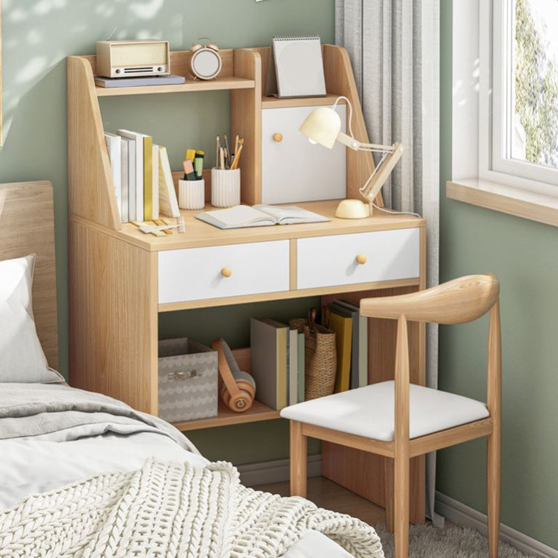 Bureau de bureau en bois moderne bureau de forme rectangulaire avec 2 jambes en blanc / naturel