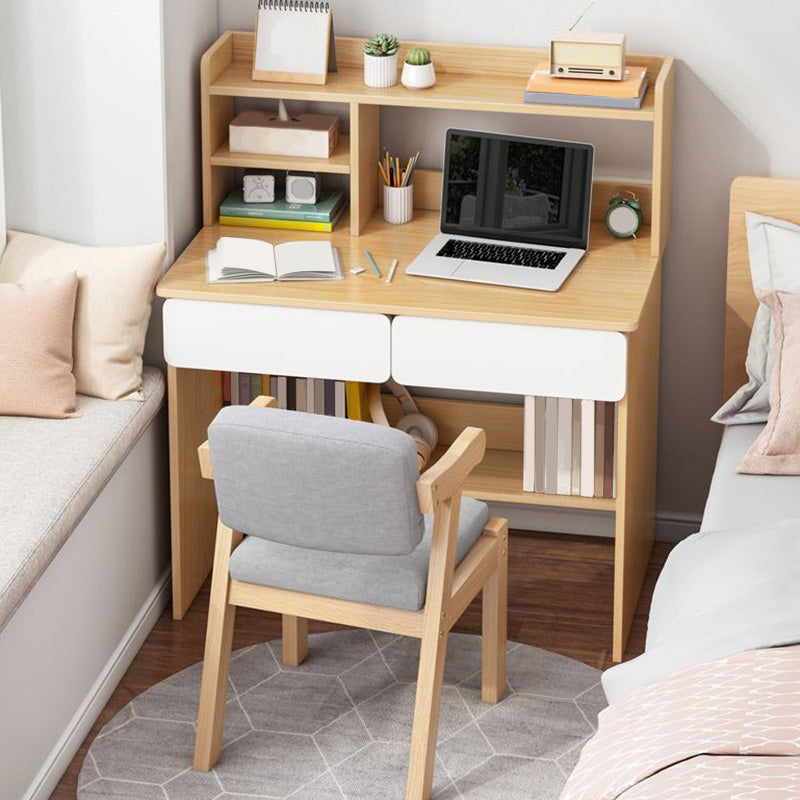 Bureau de bureau en bois moderne bureau de forme rectangulaire avec 2 jambes en blanc / naturel