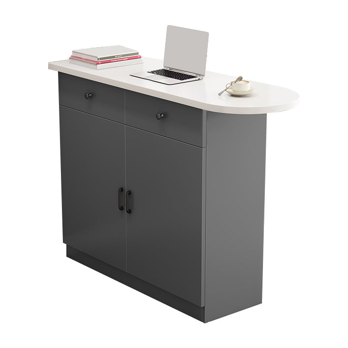 Specialty Contemporary Pub Table with Pedestal Manufactured Wood Bar Table 39.4"L x 15.7"W x 39.4"H White-Gray Without Chairs Clearhalo 'Bar Furniture' 'Bar Tables' 'bar_tables' 'furn' 'furn_bar_tables' 'Furniture' 'Kitchen & Dining Furniture' 7404094