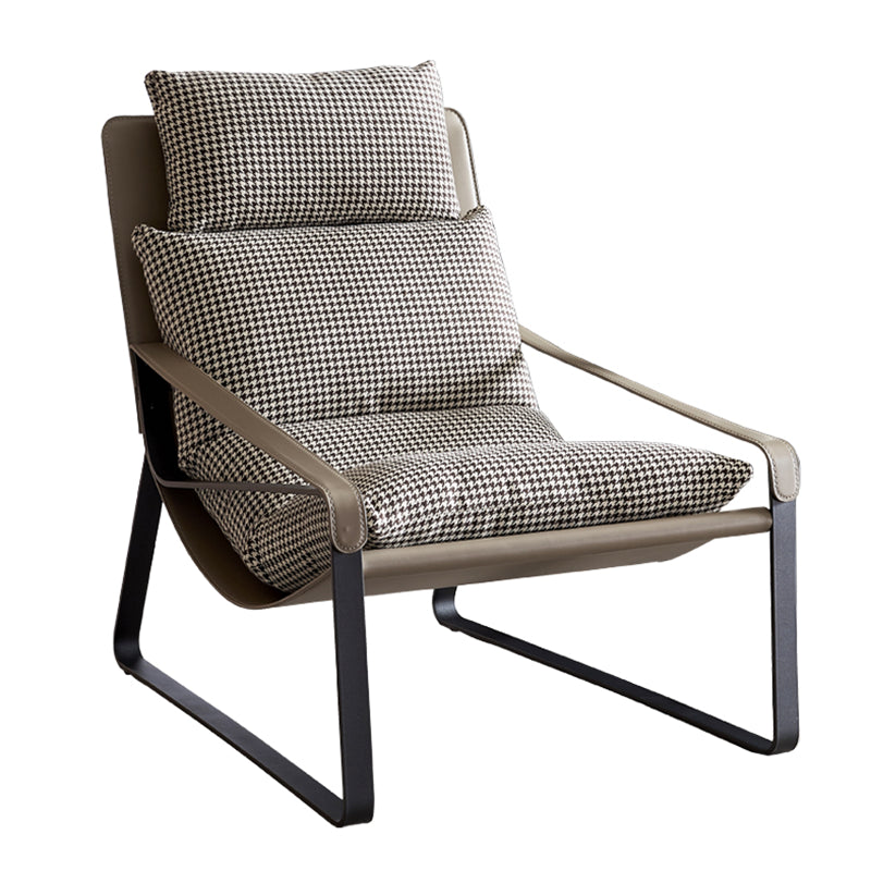 Mid-Century Modern Accent Armchair with Loose Back and Sled Base Houndstooth pattern 1 Piece Gray Clearhalo 'Accent Chairs' 'accent_chairs' 'Chairs & Seating' 'furn' 'furn_accent_chairs' 'Furniture' 'Living Room Furniture' 7404135