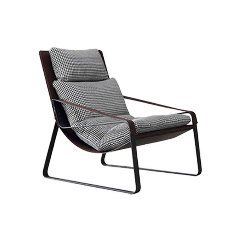 Mid-Century Modern Accent Armchair with Loose Back and Sled Base Houndstooth pattern 1 Piece Brown Clearhalo 'Accent Chairs' 'accent_chairs' 'Chairs & Seating' 'furn' 'furn_accent_chairs' 'Furniture' 'Living Room Furniture' 7404139