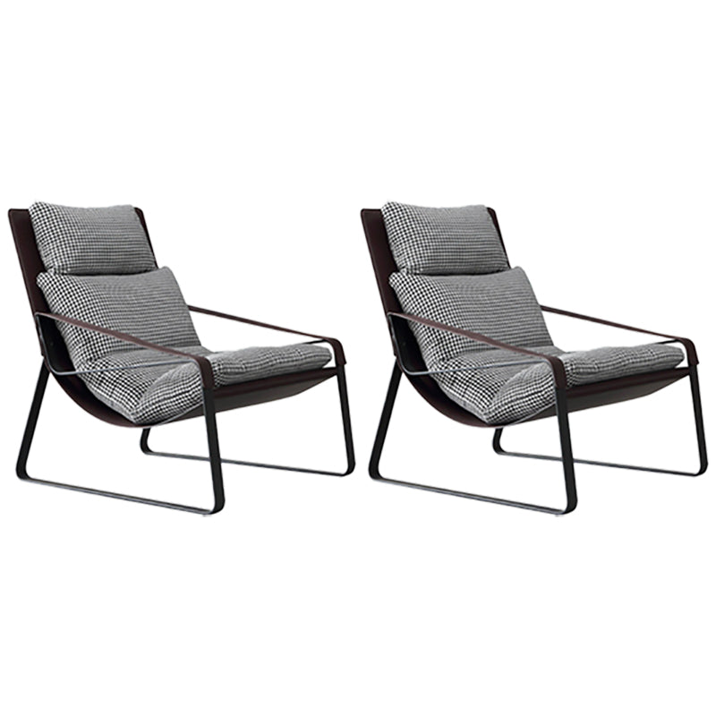 Mid-Century Modern Accent Armchair with Loose Back and Sled Base Houndstooth pattern 2 Piece Set Brown Clearhalo 'Accent Chairs' 'accent_chairs' 'Chairs & Seating' 'furn' 'furn_accent_chairs' 'Furniture' 'Living Room Furniture' 7404141