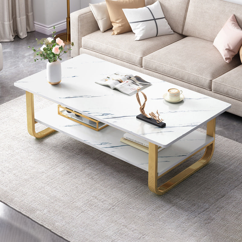 Contemporary Sled Cocktail Table Rectangle Single Coffee Table 47"L x 24"W x 16"H White-Gold Clearhalo 'Coffee & Accent Tables' 'Coffee Tables' 'coffee_tables' 'furn' 'furn_coffee_tables' 'Furniture' 'Living Room Furniture' 7404245