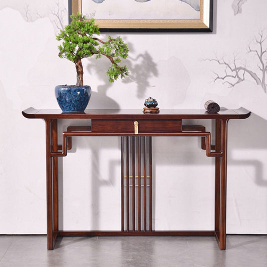 Contemporary Rectangle Shape Console Table Dark Brown Solid Wood Console Sofa Table