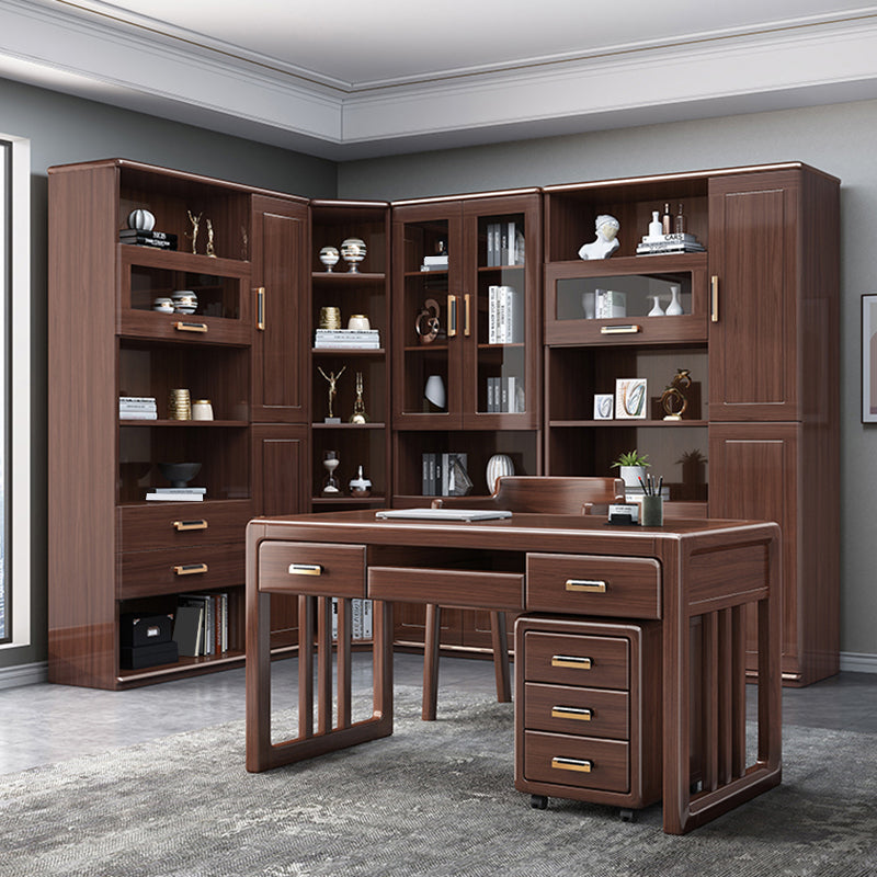 Bureau de bureau en bois de style contemporain Bureau de tâche brun rectangulaire avec 2 tiroirs