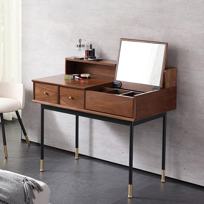 パッド入りのスツール照明ミラーバニティデスクを備えたモダニストフリップシングルウッドバニティ