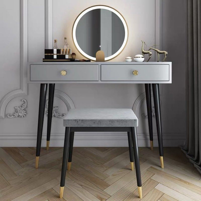 Modern Solid Wood Vanity Dressing Table with Mirror and Stool Clearhalo 'Bedroom Furniture' 'furn' 'furn_makeup_vanities' 'Furniture' 'Makeup Vanities' 'makeup_vanities' 7404975