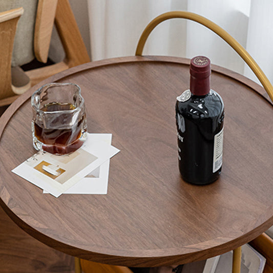 ストレージラウンドトレイトップコーナーテーブルを備えたソリッドウッドサイドテーブル