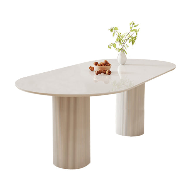 White Contemporary Dining Room Dinner Kitchen Table Double Pedestal Dinner Table