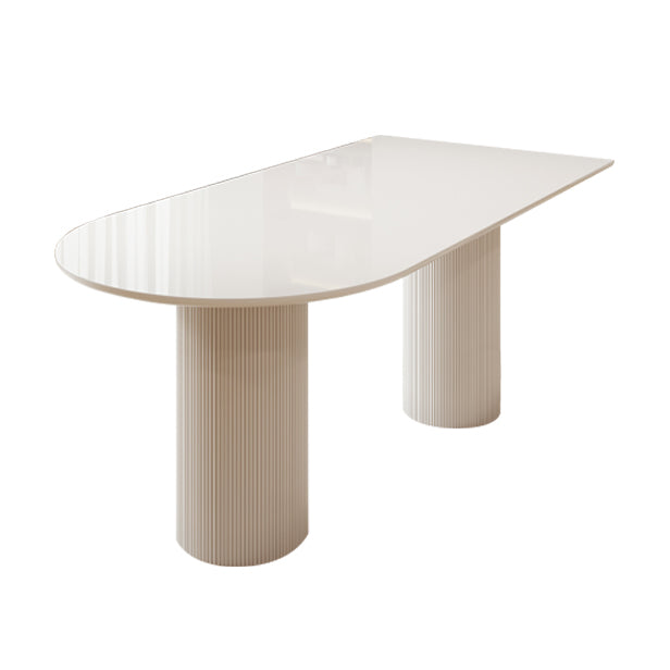 White Contemporary Dining Room Dinner Kitchen Table Double Pedestal Dinner Table